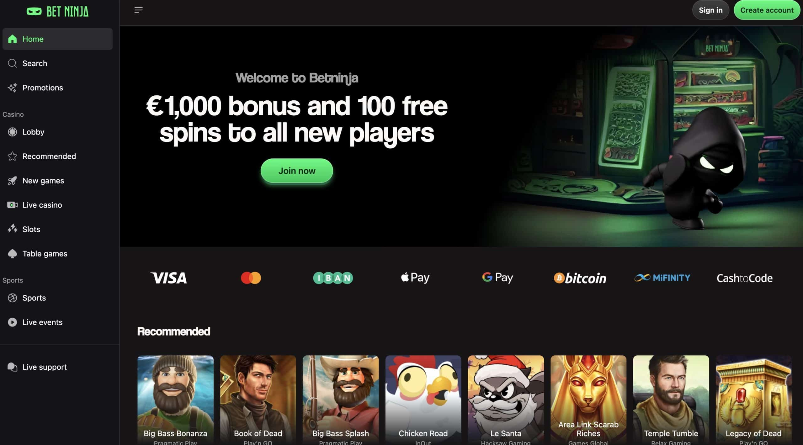 Bet Ninja USDT Casino Site